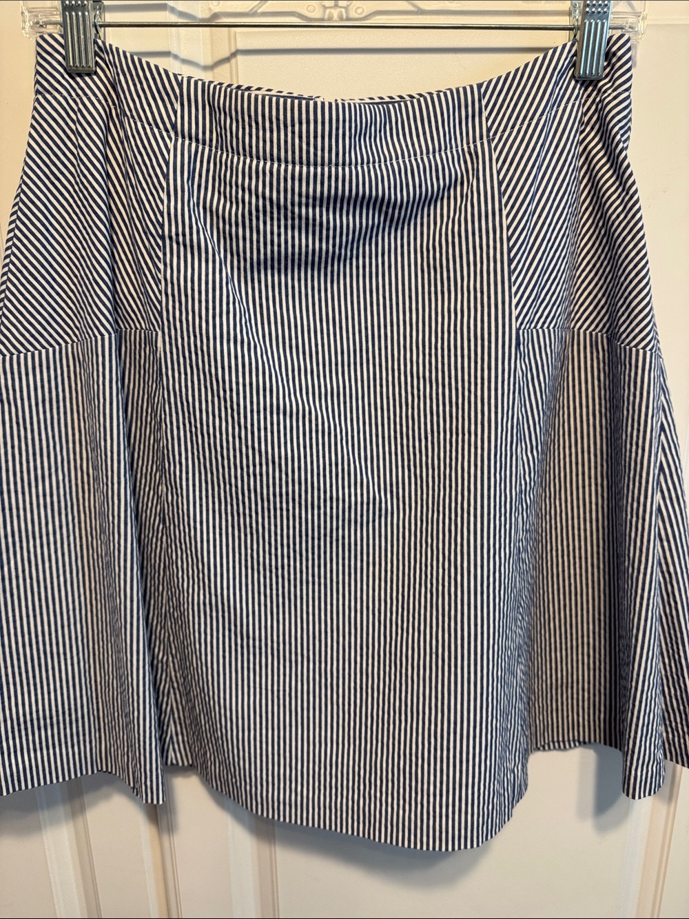 LOFT Navy and White Striped A-Line Skirt
